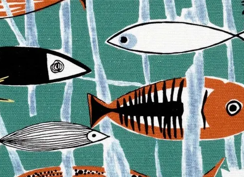 Tissu Lagon avec aquarium de poissons par la maison d'édition Lelièvre Paris