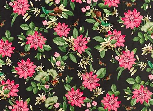 Echantillon du tissu d'ameublement floral Pink-Lotus par Clarke-Clarke.